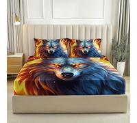 sábana Ajustable Runas mágicas de Lobo de Fuego Sabana Microfibra Suave 160 x 200 cm para Colchón de 30cm de Altura -Elástico en el Borde Naranja Brillante Azul Marino