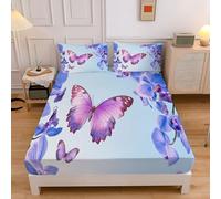 Sábana Ajustable Suave Elegante Flores Orquídeas Mariposas Impresión, Azul Claro Microfibra Suave Transpirable Sábana Ajustable, 105x190cm Elástico en el Borde Bolsillo Profundo 30cm