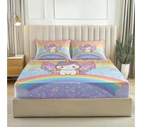 Sábana Ajustable Transpirable 180 x 200 cm - Dibujos Animados Lindo Estrella Unicornio Estampado Cómoda Sábana Ajustable de Microfibra, Color Juego de Cama con Bolsillo de 30 cm de Profundidad