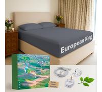 Sábana ajustada con conexión a tierra de tamaño europeo King-Size de 160 x 200 x 25 cm - Gris - 95% algodón y 5% hilo conductor de plata suave para la curación y un mejor sueño - con cable de tierra