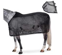 Sábana antimoscas para Caballos, Sábana antimoscas de Malla Ajustable con Cubierta para la Nariz, protección Transpirable contra Insectos de Verano para pastos y participación, Negro, tamaño 187 cm/