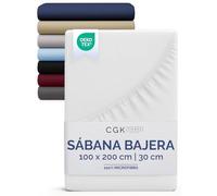 Sábana Bajera 100x200 cm - Ajustable para colchones de hasta 30 cm (12") de Altura - Microfibra cepillada Suave - Antideslizante, Resistente al Lavado y sin Arrugas - Certificada Oeko-Tex - Blanco