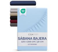 Sábana bajera 120x200 cm - Ajustable para colchones de hasta 30 cm (12") de altura - Microfibra cepillada suave - Antideslizante, resistente al lavado y sin arrugas - Certificada OEKO-TEX - Azul claro