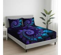 Sabana Bajera 135 x 190 cm 3 Piezas + 2 Fundas 50 x 75 cm, Se Adapta a Colchones de hasta 30 cm, Microfibra Suave, Transpirable, Antiarrugas, Viola, Misterioso Spirale Floreale