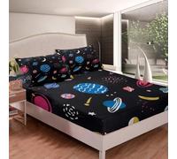 Sabana Bajera 135x190 / 200 Ajustable Espacio del Cuerpo Celeste Impresión 3D Sabanas Bajera Cama 135 Niños de Dibujos Animados, Bolsillo Profundo 30 cm Ropa de Cama Microfibre Suave y Cómoda a/626