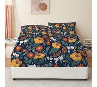 Sabana Bajera 135x190 Flor Amarilla Sabanas Bajeras Estampadas Hojas Sábana Bajera Ajustable Suaves, Elastico Funda Colchon con 2 Funda Almohada 50x80 cm, para Colchón de 30cm de Altura