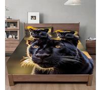 Sabana Bajera 135x190 Pantera Negra Sabanas Cama Animal Juego de Sabanas Ajustable Suaves, Elastico Funda Colchon con 2 Funda Almohada 50x80 cm, para Colchón de 30cm de Altura