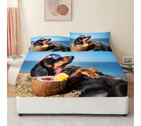 Sabana Bajera 135x190 Perro Salchicha Sabanas Bajeras Estampadas Coco Sábana Bajera Ajustable Suaves, Elastico Funda Colchon con 2 Funda Almohada 50x80 cm, para Colchón de 30cm de Altura
