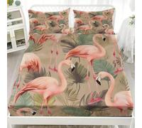 Sábana Bajera 135x190x30cm Clima Tropical Monstera Deliciosa Flamencos Ajustable Juegos de Cama - Alta Comodidad Tacto Suave Rosa Sábana Bajera Microfibra para Niñas y Niños