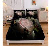 Sabana Bajera 150x190 Ajustable Flores Rosas Rosadas SáBana Bajera Ajustable para Cama 150 - Sabana Microfibra Suave para ColchóN de 30cm con Funda de Almohada sd1013