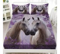 Sábana Bajera 150x190x30cm Arte Flores Bosque Caballo Ajustable Juegos de Cama - Alta Comodidad Tacto Suave PúRpura Sábana Bajera Microfibra para Niñas y Niños