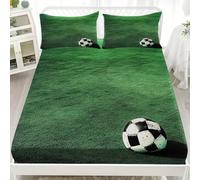 Sábana Bajera 150x190x30cm Tema de FúTbol En La Nube Ajustable Juegos de Cama - Alta Comodidad Tacto Suave CéSped Verde Sábana Bajera Microfibra para Niñas y Niños