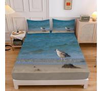 Sabana Bajera 160x200 Gaviota del OcéAno Funda Colchon Microfibra Suaves Y Transpirable, Sabanas Bajeras Ajustable para un ColchóN con Altura de 30cm sd825