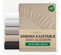 Sábana Bajera 160x200cm - 100% Algodón - Sábana Ajustable 160x200 para Colchones hasta 30 cm Altura - Ropa de Cama Premium Algodón 400 Hilos - Certificación Oeko-Tex - Paquete Individual - Crema