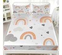 Sábana Bajera 160x200x30cm Ajustable Bolsillo Extra Profundo 30cm - Nubes de ArcoíRis de Dibujos Animados Microfibra Juegos de Cama Transpirable Antiarrugas, Blanco Suave Sábana Bajera para Adulto