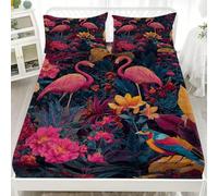 Sábana Bajera 160x200x30cm Ajustable Bolsillo Extra Profundo 30cm - Vistoso Microfibra Juegos de Cama Transpirable Antiarrugas, Animal Flamenco Flor Suave y Cómoda Sábana Bajera para Adulto