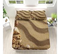 Sabana Bajera 180x190 / 200 Ajustable Playa Impresión 3D Sabanas Bajera Cama 180 Océano de Conchas Marinas, Bolsillo Profundo 30 cm Ropa de Cama Microfibre Suave y Cómoda a/2489