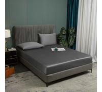 Sábana bajera 180x200 Bambú Sábana ajustable Gris oscuro Sábana refrescante 100% bambú Sábana ajustable 180 x 200 Cama doble Liso Sábana de lino para colchones altos Puente alto hasta 25-30 cm