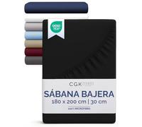 Sábana Bajera 180x200 cm - Ajustable para colchones de hasta 30 cm (12") de Altura - Microfibra cepillada Suave - Antideslizante, Resistente al Lavado y sin Arrugas - Certificada Oeko-Tex - Negro