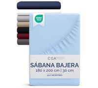 Sábana bajera 180x200 cm - Ajustable para colchones de hasta 30 cm (12") de altura - Microfibra cepillada suave - Antideslizante, resistente al lavado y sin arrugas - Certificada OEKO-TEX - Azul claro