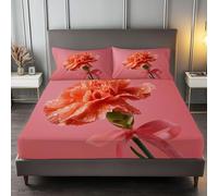 Sabana Bajera 180x200 Flores Sabanas Bajeras Estampadas RomáNtico Sábana Bajera Ajustable Suaves, Elastico Funda Colchon con 2 Funda Almohada 50x80 cm, para Colchón de 30cm de Altura
