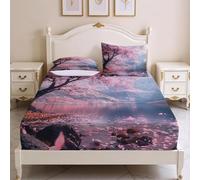 Sabana Bajera 180x200 Paisajes Sabanas Bajeras Estampadas RomáNtico Sábana Bajera Ajustable Suaves, Elastico Funda Colchon con 2 Funda Almohada 50x80 cm, para Colchón de 30cm de Altura