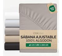 Sábana Bajera 180x200cm - 100% Algodón para Colchones de hasta 40 cm de Altura - Algodón Premium de 400 Hilos - Ideal para Camas Box Spring - Paquete Individual - Certificación Oeko-Tex - Gris Claro