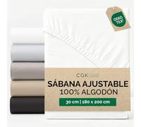 Sábana Bajera 180x200cm - 100% Algodón - Sábana Ajustable 180x200 para Colchones hasta 30 cm Altura - Ropa de Cama Premium Algodón 400 Hilos - Certificación Oeko-Tex - Paquete Individual - Blanco