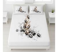 Sabana Bajera 200 x 200 cm 3 Piezas + 2 Fundas 50 x 75 cm, Se Adapta a Colchones de hasta 30 cm, Microfibra Suave, Transpirable, Antiarrugas, Blanco, Fantasía Granos De Café Llama