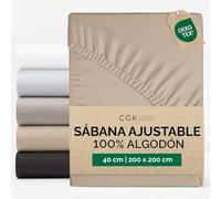 Sábana Bajera 200x200cm - 100% Algodón para Colchones de hasta 40 cm de Altura - Algodón Premium de 400 Hilos - Ideal para Camas Box Spring - Paquete Individual - Certificación Oeko-Tex - Crema