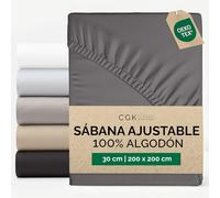 Sábana Bajera 200x200cm - 100% Algodón - Sábana Ajustable 200x200 para Colchones hasta 30 cm Altura - Ropa de Cama Premium Algodón 400 Hilos - Certificación OEKO-TEX - Paquete Individual - Gris oscuro