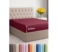 Sábana bajera 200x200cm - Altura de 40 cm - Microfibra de poliéster cepillada - Apta para camas tipo boxspring - Se adapta a colchones de hasta 40 cm - Certificación OEKO-TEX - Burdeos, 1 unidad