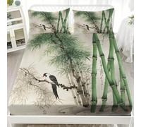 Sábana Bajera 200x200x30cm Pintura del Bosque De Bambú Chino Ajustable Juegos de Cama - Alta Comodidad Tacto Suave Color Claro Sábana Bajera Microfibra para Niñas y Niños