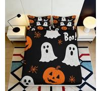 Sábana Bajera 3D Halloween Calabaza Fantasma Microfibra Bolsillo Profundo Ropa de Cama Cubierta Colchón Halloween Antideslizante Lavable 160x200x25cm