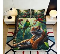 Sábana Bajera 3D Impresa Animales Selva Microfibra Bolsillo Profundo Ajustada Cama Animales Selva Mattress Fitted Cover Antideslizante Lavable para Dormitorio 120x200x25cm