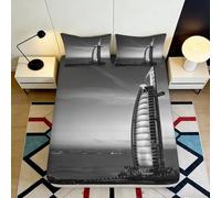 Sábana Bajera 3D Impresa Arquitectura Moderna Microfibra Bolsillo Profundo Antideslizante Juego de Cama Moderno Mattress Fitted Cover Lavable 90x200x25cm