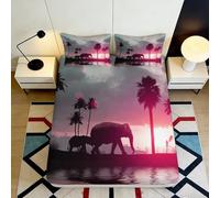Sábana Bajera 3D Impresa Atardecer Africano Microfibra Bolsillo Profundo para Adultos Dormitorio Funda Colchón África Antideslizante 140x200x25cm