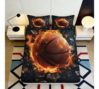 Sábana Bajera 3D Impresa balón Baloncesto Llama Microfibra Bolsillo Profundo Ropa de Cama Funda Flame Basketball Mattress Fitted Cover Antideslizante Lavable 90x200x25cm
