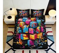 Sábana Bajera 3D Impresa Bloques Coloridos Microfibra Bolsillo Profundo Juego de Cama Bloques Funda colchón Ajustada Antideslizante Envolvente Lavable para Todas Las Edades 90x200x25cm
