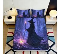 Sábana Bajera 3D Impresa Bosque Bruja Microfibra Bolsa Profunda Antideslizante Mago Mattress Fitted Cover Dormitorio 140x200x25cm