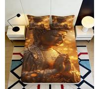 Sábana Bajera 3D Impresa Buda Dorado Microfibra Bolsillo Profundo Antideslizante Juego de Cama Buda Dorado Mattress Fitted Cover Lavable Protección Colchón 90x200x25cm