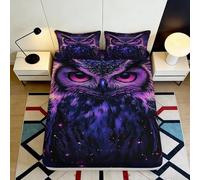 Sábana Bajera 3D Impresa Búho Microfibra Bolsillo Profundo Antideslizante Funda Colchón Completa Lavable Dormitorio para Adultos Jóvenes 140x200x25cm
