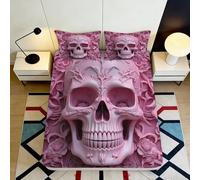 Sábana Bajera 3D Impresa Calavera Rosa Microfibra Bolsillo Profundo Calavera Rosa Mattress Fitted Cover Antideslizante Lavable Ajustable para Dormitorio 120x200x25cm