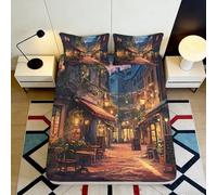 Sábana Bajera 3D Impresa Calle Nocturna Microfibra Bolsillo Profundo Ropa de Cama Calle Nocturna Funda Ajustable Antideslizante Lavable 140x200x25cm