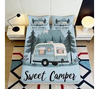 Sábana Bajera 3D Impresa Camper Microfibra Bolsillo Profundo Antideslizante Dormitorio Mattress Fitted Cover Lavable Bosque para Adultos 200x200x25cm