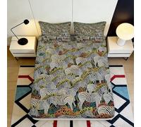 Sábana Bajera 3D Impresa Cebra Microfibra Gran Bolsillo Antideslizante Ropa de Cama Funda de Colchón Cebra Lavable Adultos Jóvenes 200x200x25cm