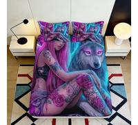 Sábana Bajera 3D Impresa Chica Lobo Cibernética Microfibra Antideslizante Bolsillo Profundo Ropa de Cama Cyber Girl Mattress Fitted Cover Adultos Jóvenes 90x200x25cm
