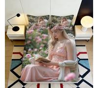 Sábana Bajera 3D Impresa Chica Pastoral Microfibra Bolsillo Profundo Antideslizante Ropa de Cama Funda de Colchón Estilo Pastoral Lavable Hogar 90x200x25cm