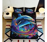 Sábana Bajera 3D Impresa Delfín Microfibra Bolsillo Profundo Antideslizante Juego de Cama Delfín Cubierta Ajustada para Colchón Lavable 90x200x25cm