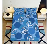 Sábana Bajera 3D Impresa diseño Voleibol Azul Microfibra Bolsillo Profundo Antideslizante Ropa de Cama Voleibol Mattress Fitted Cover Lavable Adultos jóvenes 160x200x25cm